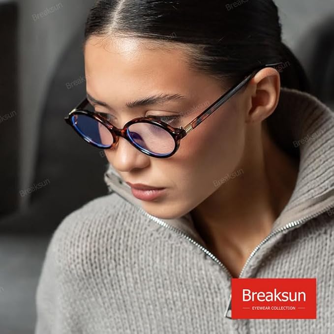 Breaksun Fashion Oval Glasses for Women Men Retro Round Tortoise Frame Blue Light Glasses Nerd Eyeglasses