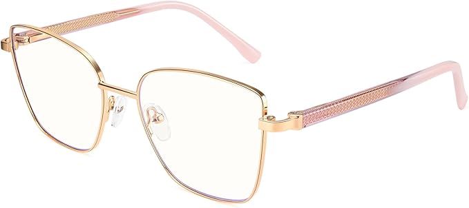 Dollger Blue Light Blocking Glasses for Women Trendy Oversized Computer Eyeglasses Cat Eye Metal Frame bluelight glasses Gold