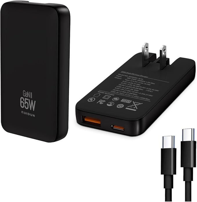 65W USB C Charger Block,2-Port Compact Foldable Slim Charger Power Adapter for iPhone 17 Series, Galaxy S25,Pixel 10/9,MacBook Pro/Air, iPad Pro,with 3.28ft 100W E- Mark chip Cable（2026 New）