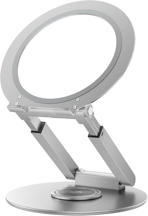 Telescopic Laptop Stand with 360° Rotation, Adjustable Height & Tilt Swivel Laptop Riser, Ergonomic Standing Desk Converter for 10-17" MacBook Pro/Air, Dell, HP – Supports up to 22lbs (Silver)