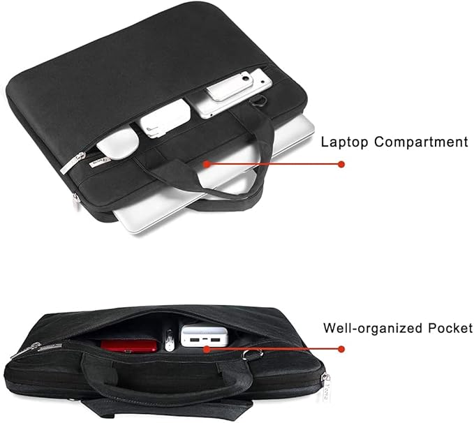Voova Laptop Bag 13-14 Inch, 360° Protective Laptop Case Sleeve with Shoulder Strap Compatible with Macbook Air 13, MacBook Pro 13/14, Waterproof Computer Bag Slim Briefcase for Men Women, Black