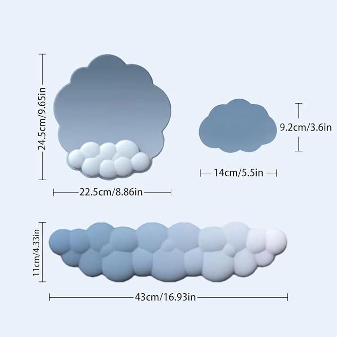 MXCOIRTP Cloud Mouse Pad Wrist Support Keyboard Wrist Rest Set, Ergonomic Cloud Arm Wrist Pad with Memory Foam, Non-Slip Base for Typing Pain Relief, Home, Office, Laptop, Gaming, Grayish Blue & White