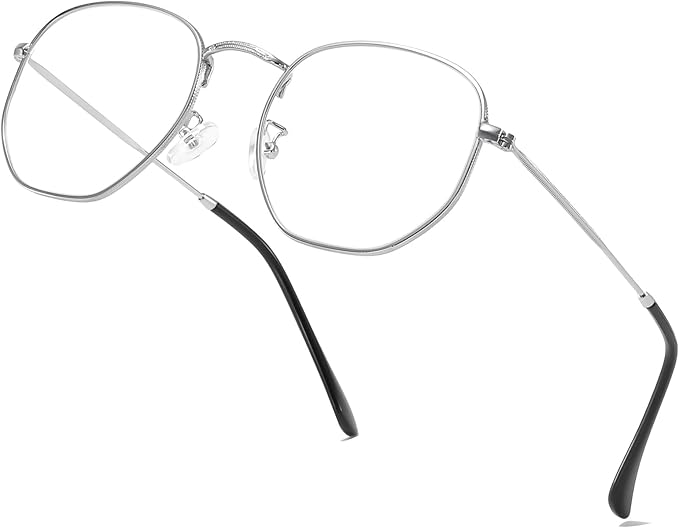 Hexagonal Metal Blue Light Blocking Glasses Anti Eye Strain for Digital Screens Lightweight Frame for Men Women