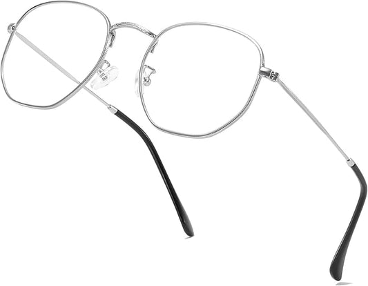Hexagonal Metal Blue Light Blocking Glasses Anti Eye Strain for Digital Screens Lightweight Frame for Men Women