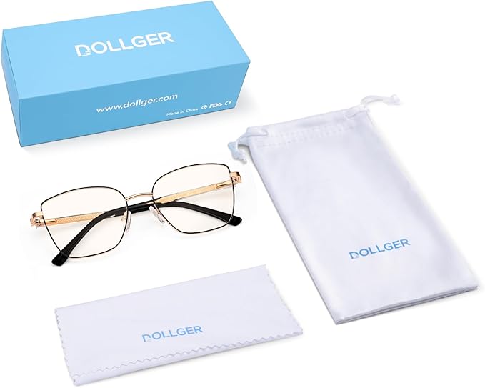 Dollger Blue Light Blocking Glasses for Women Trendy Oversized Computer Eyeglasses Cat Eye Metal Frame bluelight glasses Gold