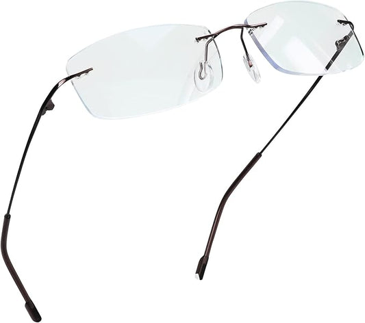 LifeArt Blue Light Blocking Computer Reading Glasses,Men's and Women's Rimless Frame (Brown, +2.75 Magnification)