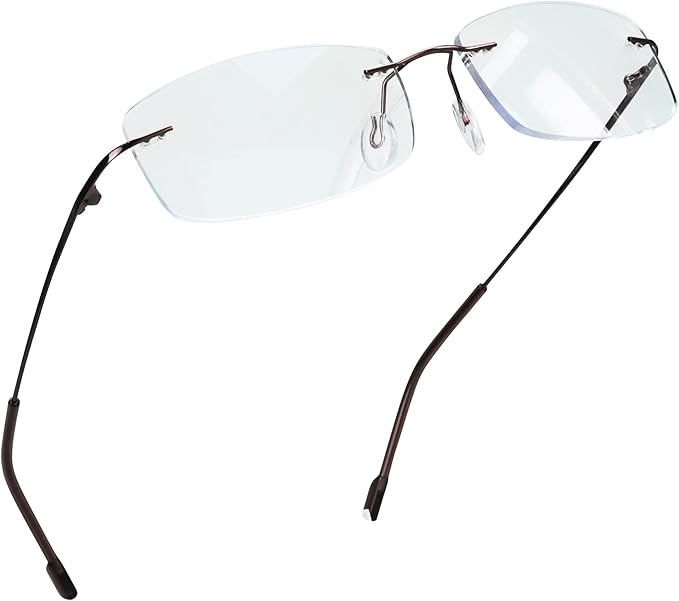 LifeArt Blue Light Blocking Computer Reading Glasses,Men's and Women's Rimless Frame (Brown, +3.50 Magnification)