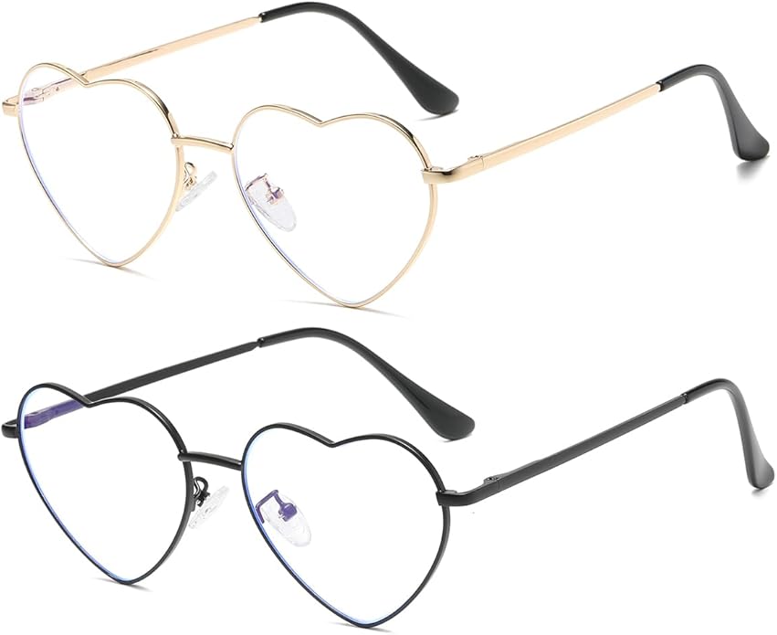 JOVAKIT Heart Shaped Blue Light Blocking Glasses for Women Fashion Vintage Lovely Style Metal Frame Eyeglasses