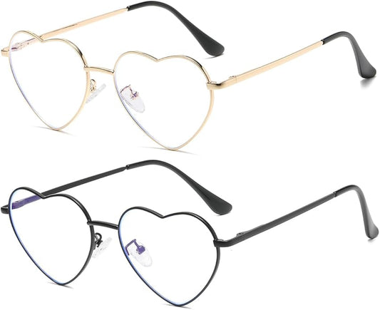 JOVAKIT Heart Shaped Blue Light Blocking Glasses for Women Fashion Vintage Lovely Style Metal Frame Eyeglasses
