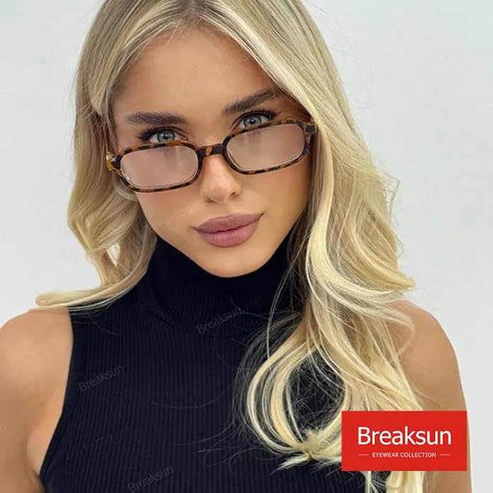 Breaksun Retro Rectangle Glasses for Women Men Small Square Blue Light Blocking Glasses Vintage Eyeglasses