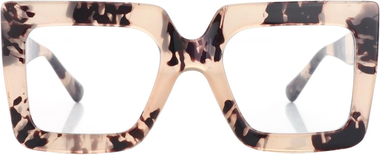 Onrtry Oversized Square Blue Light Glasses for Women Men Thick Frame Big Computer Eyewear Non-Prescription Eyeglasses