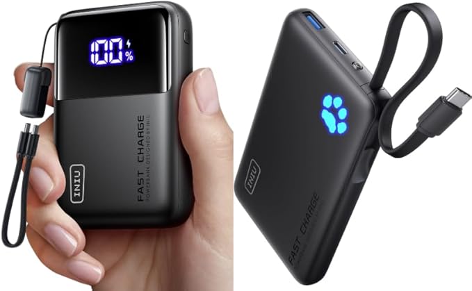INIU 20000mAh 65W Power Bank + 45W Portable Charger with Built-in USB C Cable