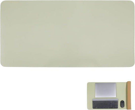 Double-Sided Keyboard Mouse Pad, 31.5"x15.7" PU Leather and Cork Desk Mat Large Overlocked-Edge Desk Pad with Matching Thread, Green