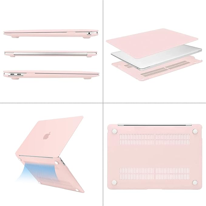 MOSISO Compatible with MacBook Air 13 inch Case M1 Chip 2021-2018 Release A2337 A2179 A1932, Plastic Hard Shell&Keyboard Cover&Screen Film&Storage Bag for MacBook Air 13.3 inch Case, Chalk Pink
