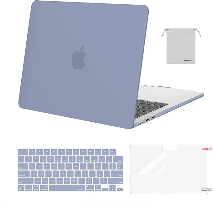 MOSISO Compatible with MacBook Air 13 inch Case M5 2026 M4 2025 M3 M2 2024-2022 A3449 A3240 A3113 A2681,Hard Shell&Keyboard Cover&Screen Film&Pouch for MacBook Air 13.6 inch Case, Lavender Gray
