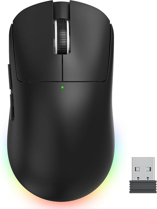 Rechargeable Wireless Gaming Mouse - 10000 DPI Adjustable, 120Hrs Ultra-Long Battery Life, Dual Connection Modes (BT5.2/3.0 and 2.4 Type-C Receiver) Compatible with PC, Mac, Laptop (Black)