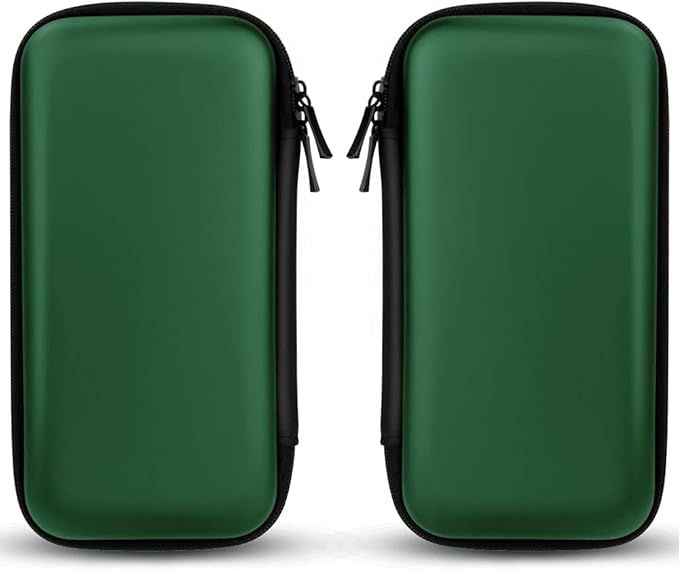 iMangoo Travel Essential Electronics Organizer Charger Case, Shockproof Dual Zipper Power Bank Cables Tech Accessories Pouch Purse, Men & Women Travel Must Have Storage Bag, 6.5x3.2x1 inch Green