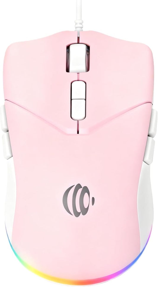 Wired Mouse, USB Computer Mouse 1600 DPI Mobile Optical Mouse Ergonomic Design Computer Mice with Cord for Laptop, PC, Desktop, MacBook, 7 Buttons (Pink)
