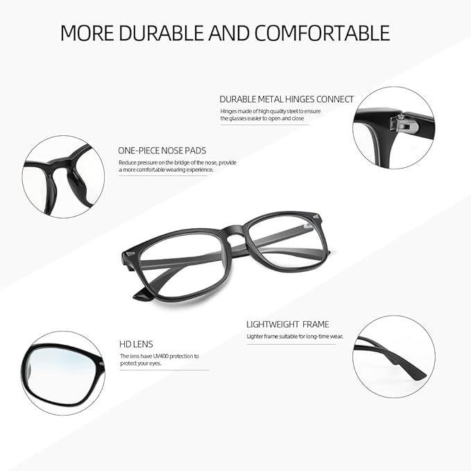 NZKNP Blue Light Glasses for Women and Men - Blue Light Protection, Fake Glasses