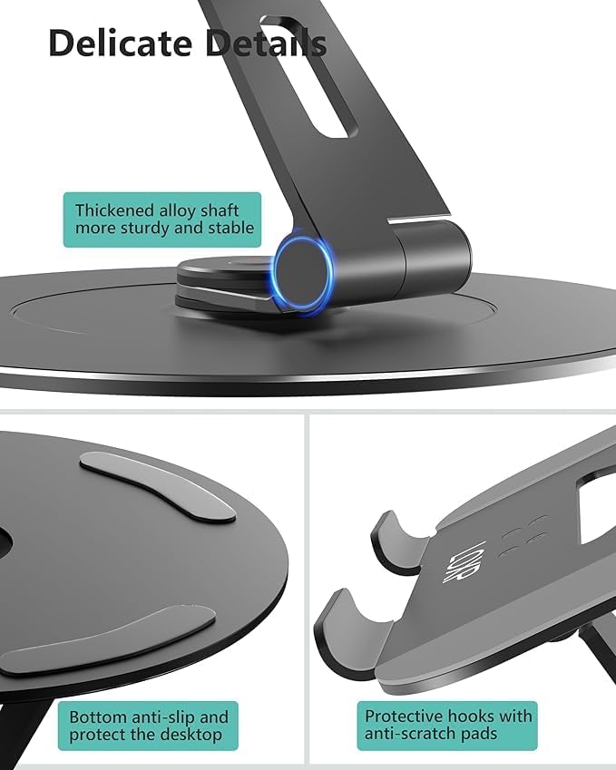 LOXP Adjustable 10-17.3" Laptop Stand for Desk with Larger Base & Phone Holder, Aluminum Desktop Organizer for Laptops, Ergonomic Lectern Stand Fits MacBook, HP, Dell, All Laptops