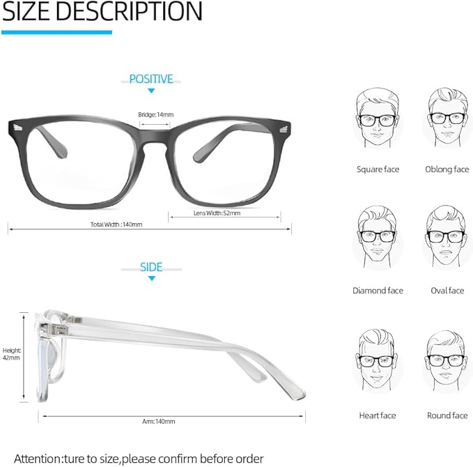 NZKNP Blue Light Glasses for Women and Men - Blue Light Protection, Fake Glasses