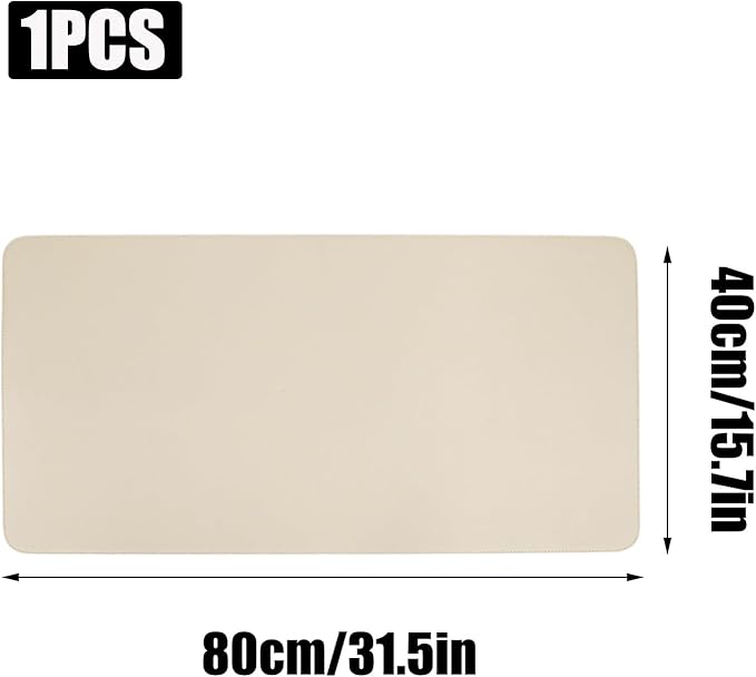 Double-Sided Keyboard Mouse Pad, 31.5"x15.7" PU Leather and Cork Desk Mat Large Overlocked-Edge Desk Pad with Matching Thread, Light Apricot