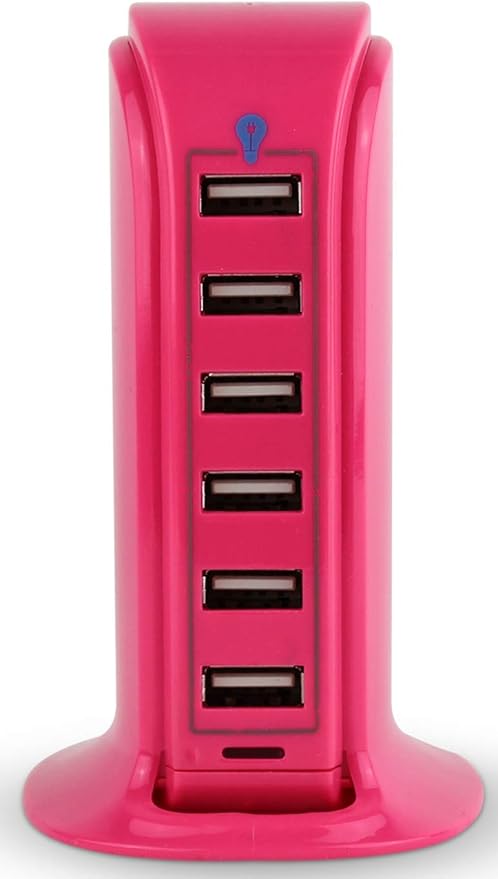 Aduro 40W 6-Port USB Desktop Charging Station HubWall Charger for iPhone iPad Tablets Smartphones with Smart Flow (Pink)