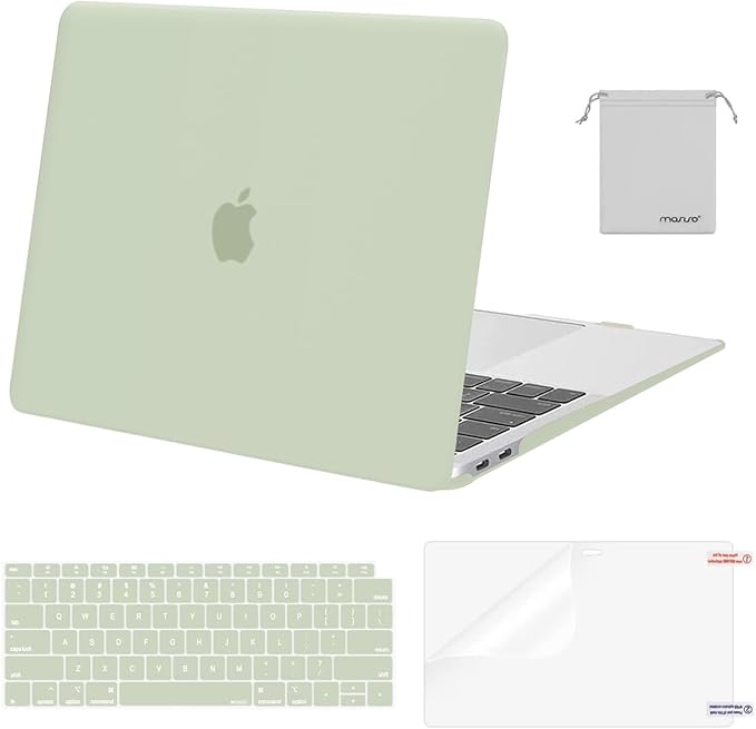 MOSISO Compatible with MacBook Air 13 inch Case M1 Chip 2021-2018 Release A2337 A2179 A1932, Plastic Hard Shell&Keyboard Cover&Screen Film&Storage Bag for MacBook Air 13.3 inch Case, Sage Green