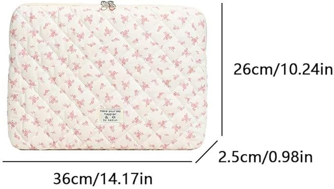 Puffy Laptop Sleeve Case Cute Computer Bag, 14 Inch Flower Printed Quilted Laptop Carrying Cases, Floral Pattern Protective Cover Accessories, Compatible with 13" 14" 15" Notebook