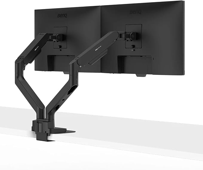 BenQ BDH01 Dual Monitor Arm -Gas Spring Monitor Stand for 2 Screens Up to 35'' & 44lbs, Heavy Duty, Quick Installation, No Sagging, Top Clamp and Grommet Base, Reinforcement Plate, VESA 75x75 &100x100