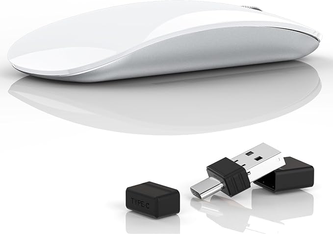 Uiosmuph G11 Wireless Mouse, USB C Rechargeable Computer Mouse, Slim Silent Mice 2.4GHz Optical with USB Nano Receiver and USB C Receiver for Laptop/Mac/PC - White