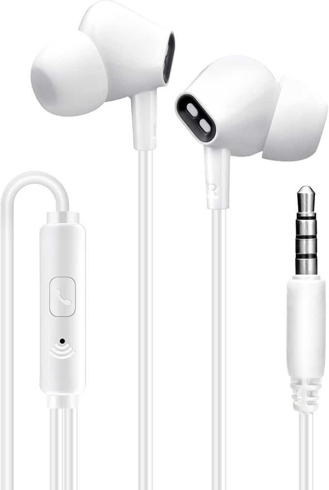 Wired Earbuds Headphones for School with Microphone Noise Isolating Stereo Bass in-Ear Earphones – for Smartphones, Tablets, Schools, Ipads, Multiuse - 3.5mm Plug in Audio Jack - White
