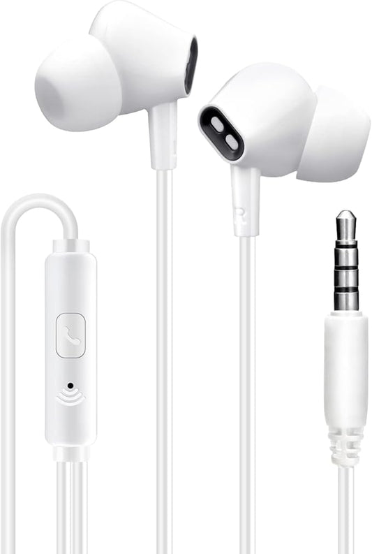 Wired Earbuds Headphones for School with Microphone Noise Isolating Stereo Bass in-Ear Earphones – for Smartphones, Tablets, Schools, Ipads, Multiuse - 3.5mm Plug in Audio Jack - White