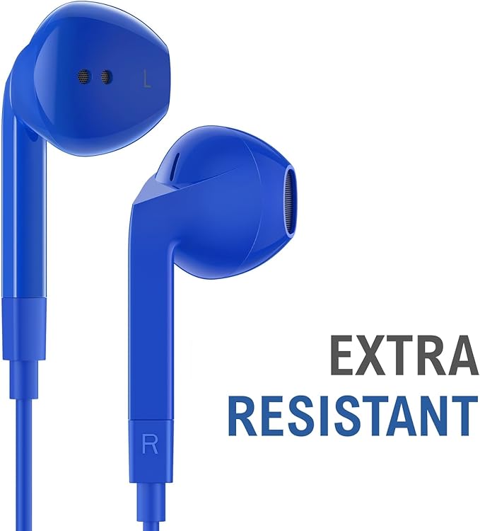LUDOS FEROX Wired Earbuds in-Ear Headphones, 5 Year Warranty, Earphones with Microphone, Noise Isolation Corded for 3.5mm Jack Ear Buds for iPhone, Samsung, Laptop, Kids, School Students - Blue