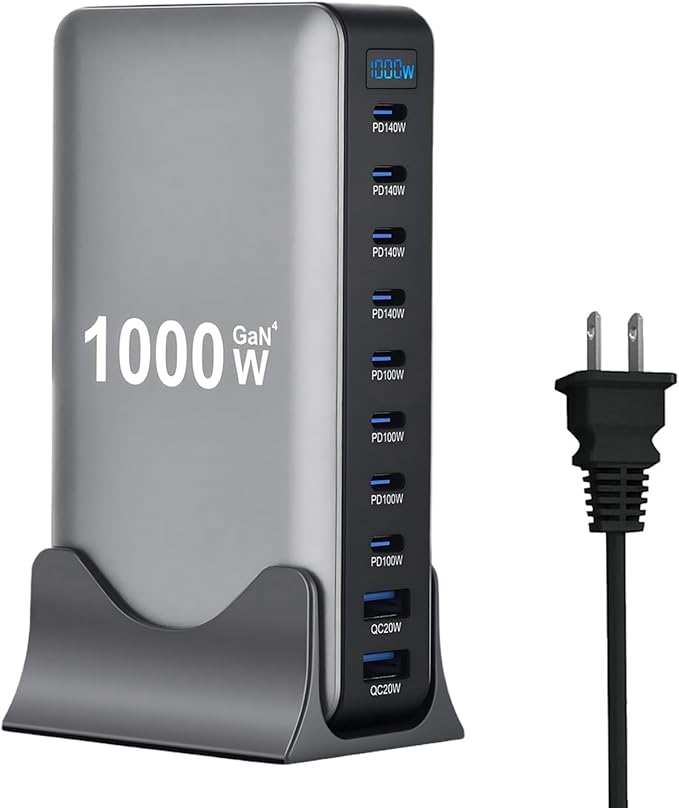 1000W USB C Fast Charger Block, 10 Ports GaN IV Pro USB Chagring Station, 140W PD QC HUB for Multiple Devices, Laptop Adapter Compatible with MacBook Pro/Air iPad iPhone Pro Max, Galaxy, Dell, HP
