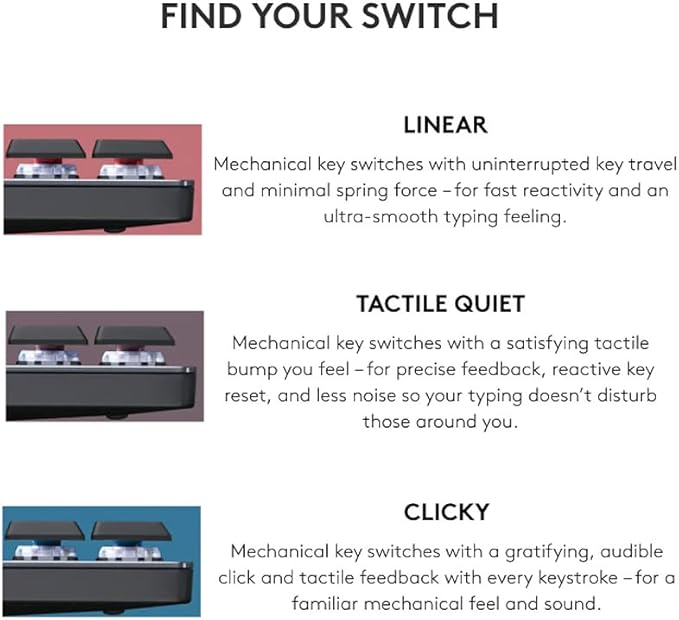 Logitech MX Mechanical Mini Wireless Illuminated Keyboard, Tactile Quiet Switches, Backlit, Bluetooth, USB-C, macOS, Windows, Linux, iOS, Android, Metal