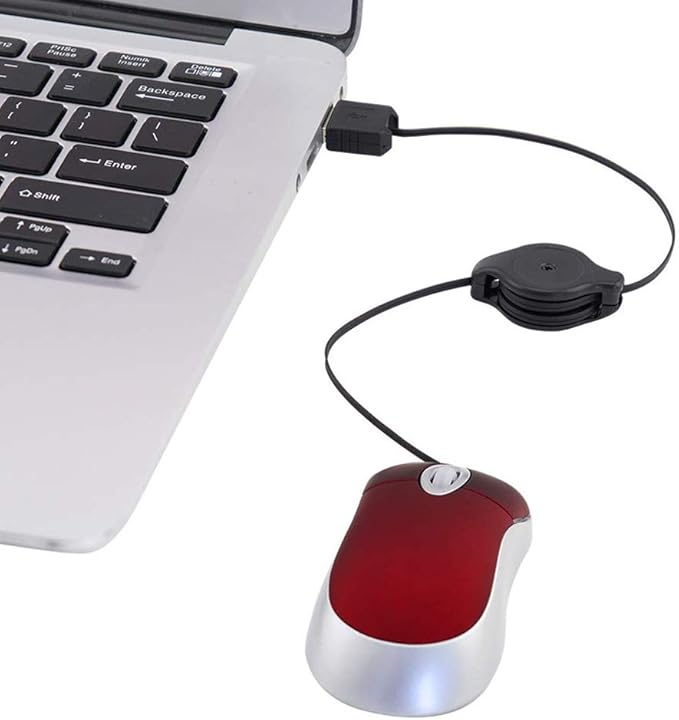 SHARE SUNSHINE Mini Small Travel Optical Mouse Portable USB Wired Mouse with Retractable USB Cord for PC Laptop Computer Desktop Office Business Home School Kids Girls Boys Women Men Gift(Red)
