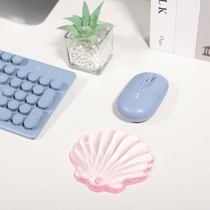Gel Wrist Rest for Keyboard and Mouse Pink Transparent Shell Keyboard Wrist Rest Ergonomic Cute Pink Clear Cool Seashell Mouse Wrist Pad Silicone Non-Slip Support for Computer Gaming Home Office