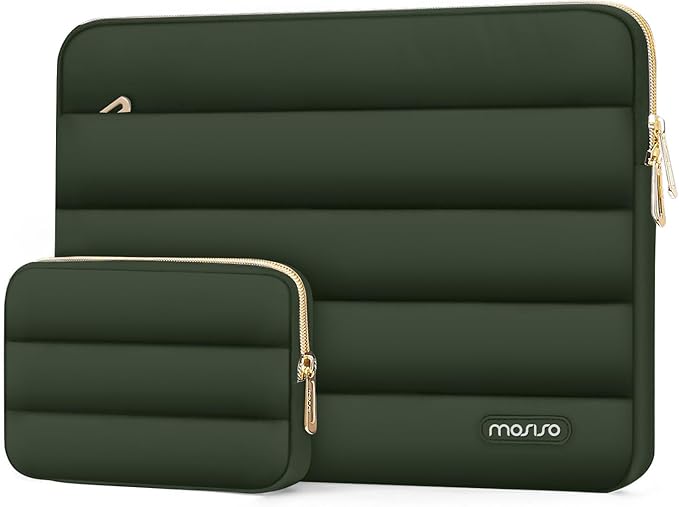 MOSISO Laptop Case 16 inch, 15-15.6 inch Puffy Laptop Sleeve Compatible with MacBook Pro 16 M5 M4 M3 M2 M1, HP Dell ASUS Acer Toshiba Lenovo, Polyester Horizontal Bag with Small Case, Army Green