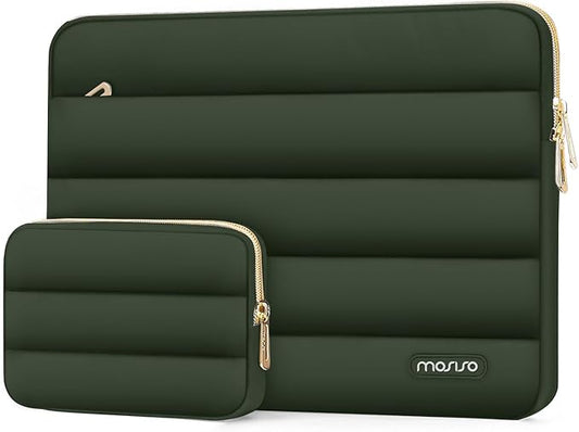 MOSISO Laptop Case 16 inch, 15-15.6 inch Puffy Laptop Sleeve Compatible with MacBook Pro 16 M5 M4 M3 M2 M1, HP Dell ASUS Acer Toshiba Lenovo, Polyester Horizontal Bag with Small Case, Army Green