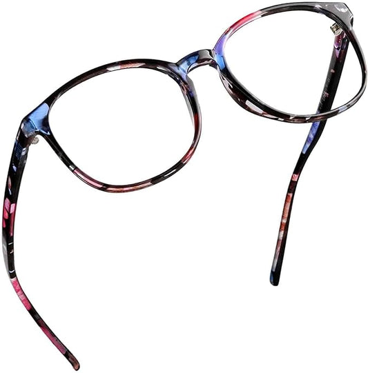 LifeArt Round Blue Light Blocking Glasses, Computer Glasses, Gaming Glasses, TV Glasses for Women Men (Floral, 4.00 Magnification)