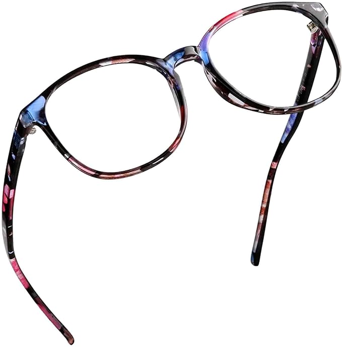 LifeArt Round Blue Light Blocking Glasses, Computer Glasses, Gaming Glasses, TV Glasses for Women Men (Floral, 4.25 Magnification)