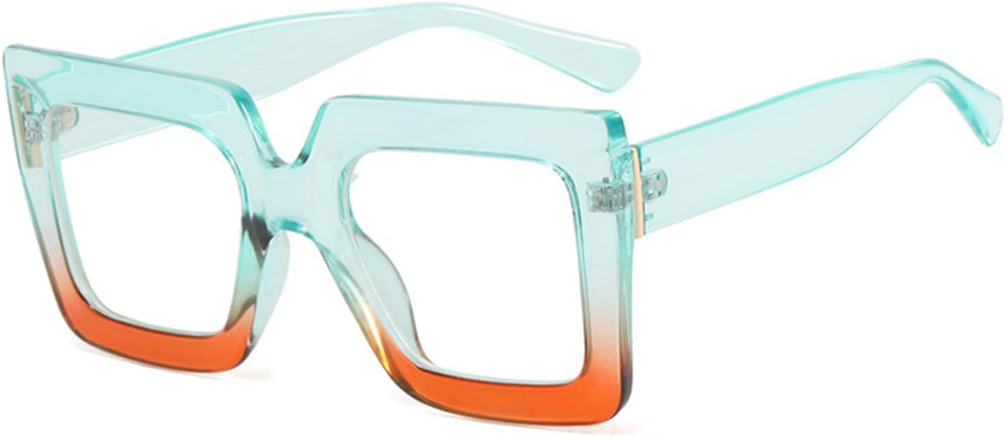 Onrtry Oversized Square Blue Light Glasses for Women Men Thick Frame Big Computer Eyewear Non-Prescription Eyeglasses