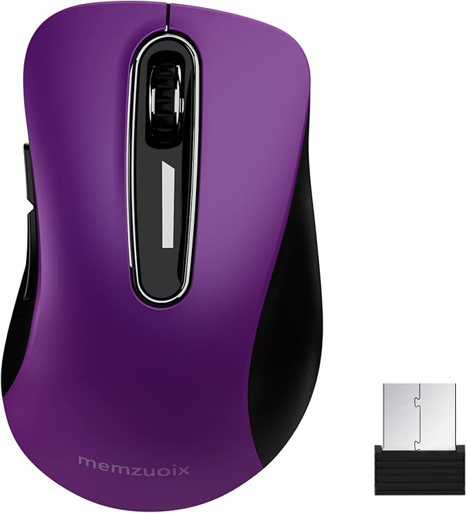 memzuoix 2.4G Wireless Mouse, 1400 DPI Computer Mice with USB Receiver, Portable Wireless USB Mouse Battery Powered Cordless Mice for Laptop, PC, Desktop, 5 Buttons, Purple