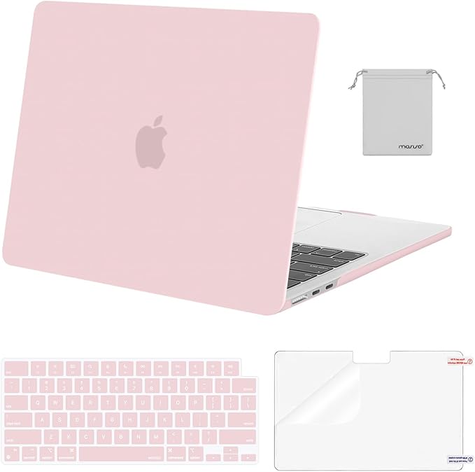 MOSISO Compatible with MacBook Air 13 inch Case M5 2026 M4 2025 M3 M2 2024-2022 A3449 A3240 A3113 A2681,Hard Shell&Keyboard Cover&Screen Film&Pouch for MacBook Air 13.6 inch Case, Baby Pink