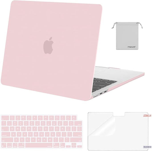 MOSISO Compatible with MacBook Air 13 inch Case M5 2026 M4 2025 M3 M2 2024-2022 A3449 A3240 A3113 A2681,Hard Shell&Keyboard Cover&Screen Film&Pouch for MacBook Air 13.6 inch Case, Baby Pink