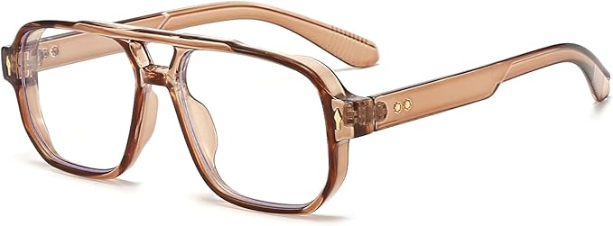 PORADAY Blue Light Blocking Glasses for Women Men 70s Retro Square Aviator Eyeglasses Rectangle Computer Eyewear