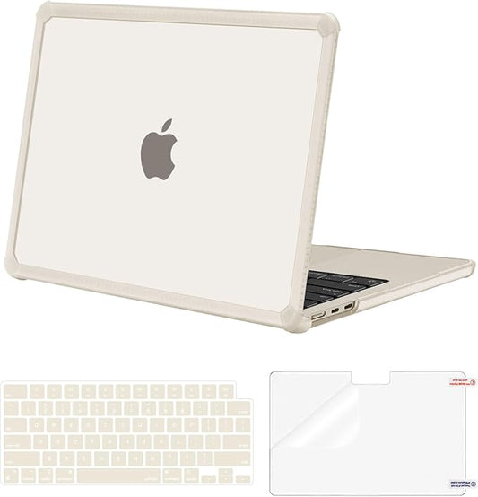 MOSISO Compatible with MacBook Air 13 inch Case M5 2026 M4 2025 M3 M2 2024-2022 A3449 A3240 A3113 A2681,3 in 1 Kit Crack-Resistant Heavy Duty Protective Plastic Hard Case with TPU Bumper, Starlight