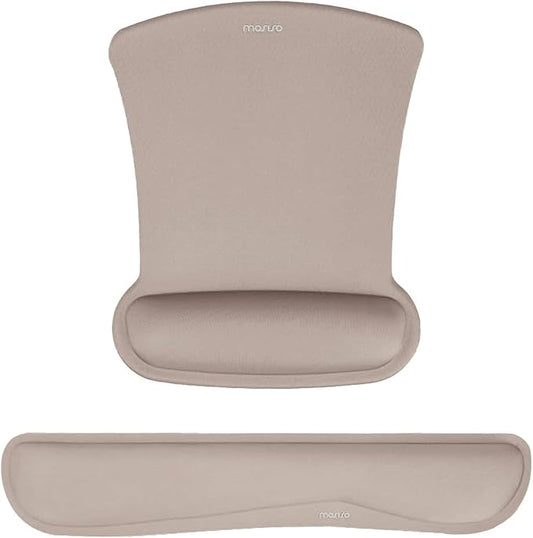 MOSISO Wrist Rest Support for Mouse Pad & Keyboard Set, Ergonomic Mousepad Non-Slip Base Home/Office Pain Relief & Easy Typing Cushion with Neoprene Cloth & Raised Memory Foam, Taupe Brown