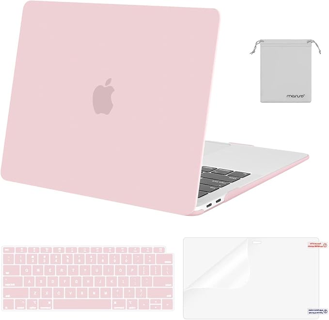 MOSISO Compatible with MacBook Air 13 inch Case M1 Chip 2021-2018 Release A2337 A2179 A1932, Plastic Hard Shell&Keyboard Cover&Screen Film&Storage Bag for MacBook Air 13.3 inch Case, Rose Quartz